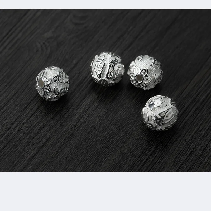 1pc 925 Sterling Silver Craft Buddhism Spacer Beads 6-14mm Round Ball Prayer Charm S925 Silver Beads DIY Jewelry Making Findings