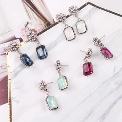 Multiple Crystal Stone Drop Earrings Square Candy Color Dangle Earrings for Women Christmas Party Gift Jewelry