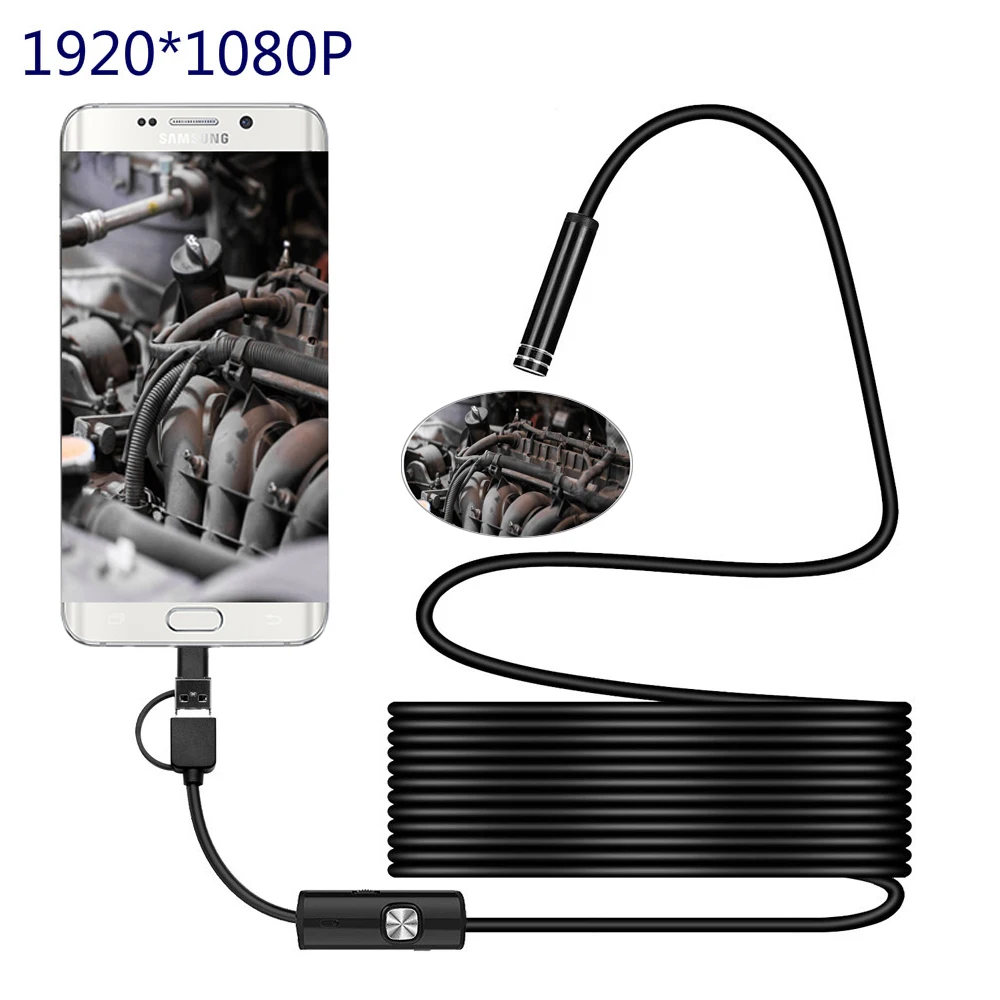 Endoscópio mm com Câmera hd 1080p Iluminação Lâmpadas Led Comprimento ou 5m Material à Prova Dágua Compatível com pc e Android