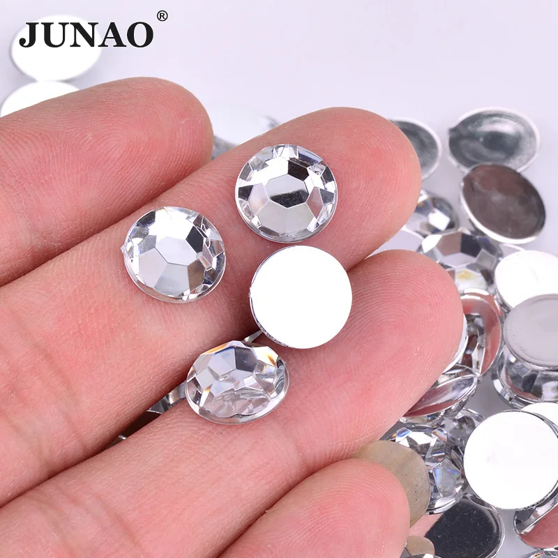 JUNAO 3 4 5 6 8 10 12 20 mm Clear White Round Crystal Rhinestones Flat Back Acrylic Strass Appliques Face Nail Crystal Stones