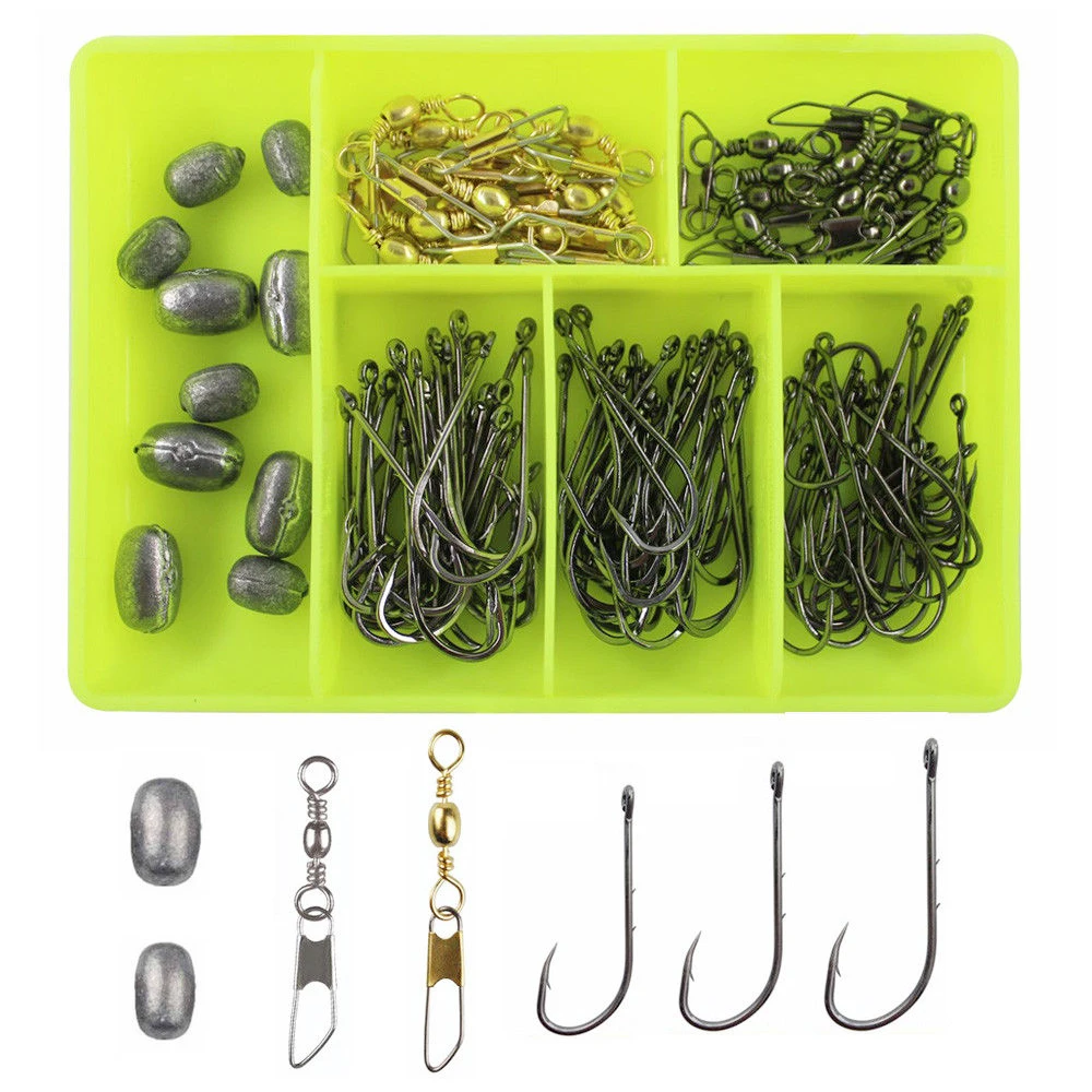 120Pcs/Box Fishing Accessories Kit With Tackle Box Including Baitholder Fishing Hook Rolling Barrel Swivel Snap Egg Sinker