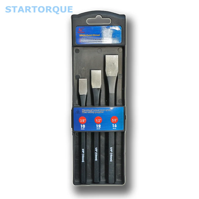 

STAR TORQUE 3PC Flat Blade Straight Chisel For Stone Construction Carving Carver Hand Tools Random color