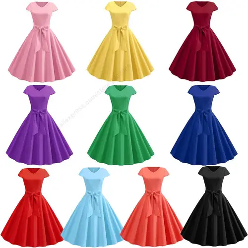Vestido Vintage de verano para mujer con cinturón, manga corta, cuello en V, vestidos de fiesta Retro elegantes