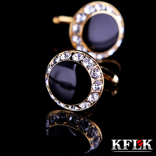 

KFLK Luxury shirt cufflink for mens gift Brand cuff button Crystal cuff link Gold High Quality gemelos abotoadura Jewelry