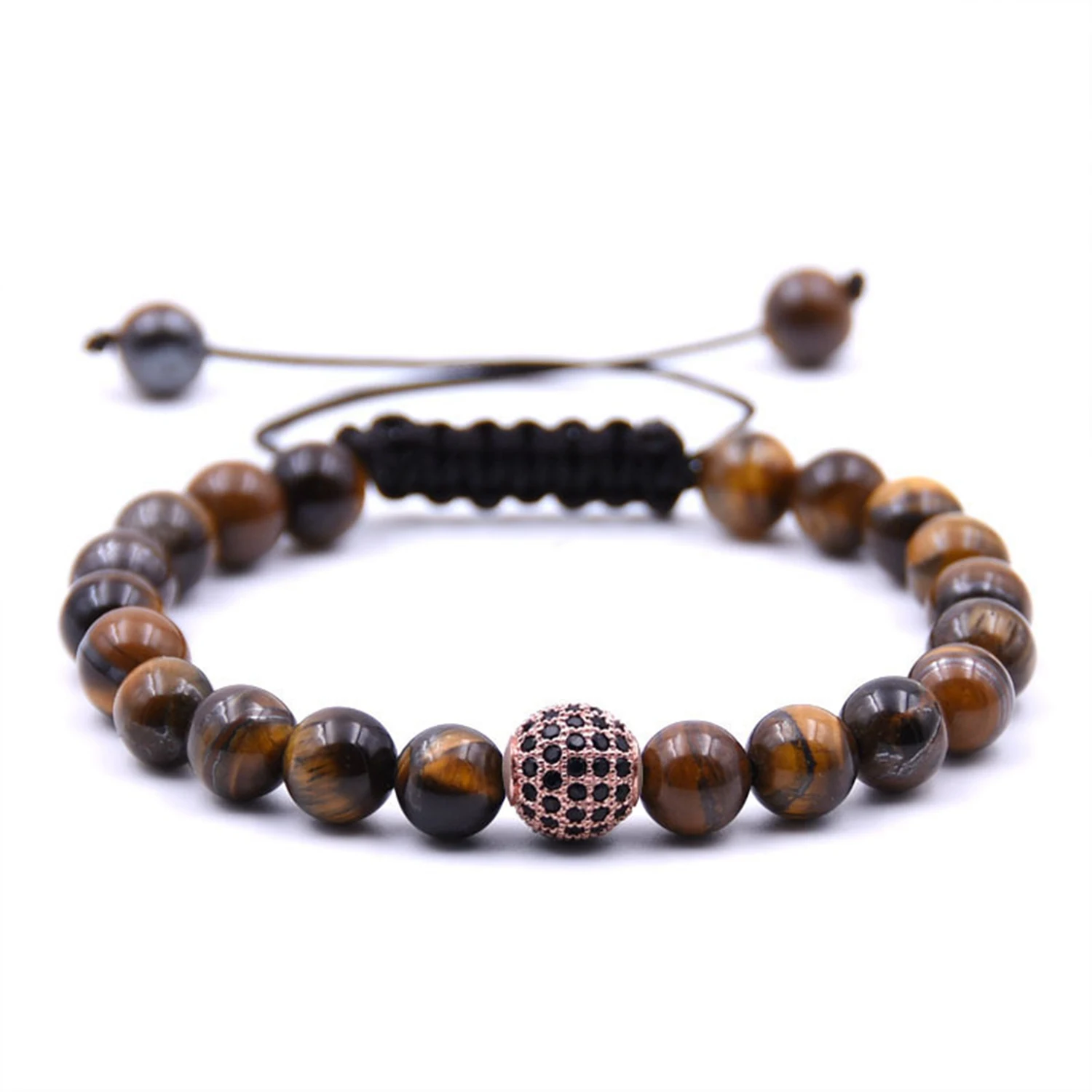 Joya-pulsera de cuentas de bola de piedra Natural para hombres y mujeres, pulsera de la amistad de esfera Rondelle de diamantes de imitación de circón, regalo de Lol, 10MM