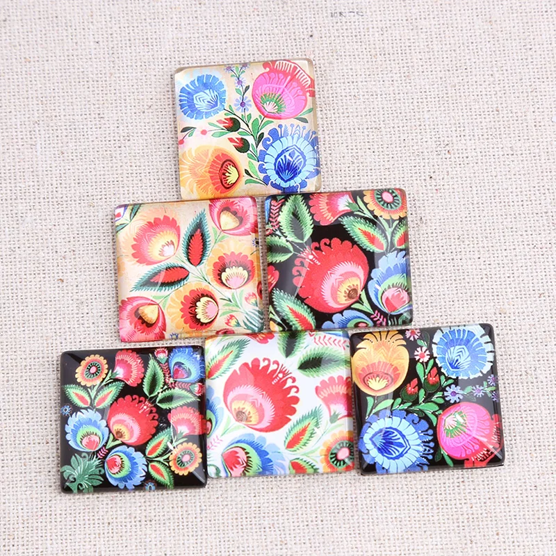 reidgaller mix color pattern photo square glass cabochon 10mm 12mm 15mm 18mm 20mm 25mm diy flat back handmade jewelry findings