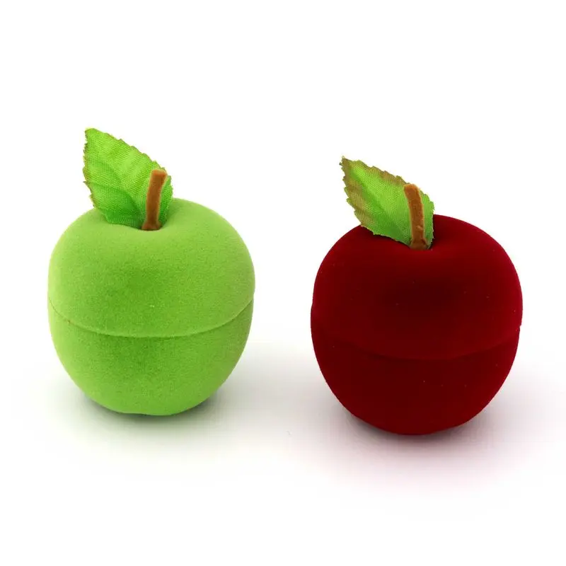 1 Piece Color Velvet Apple Ring Earrings Box Present Gift Jewelry Packaging Box For Wedding Engagement Display Holder Wholesale