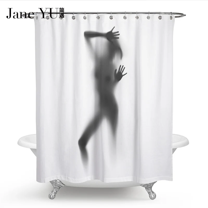 JaneYU Fashion Creative Sexy Girl And Women Shadow Silhouette Bath Shower Curtain Waterproof Bathroom Curtain Home Decoration