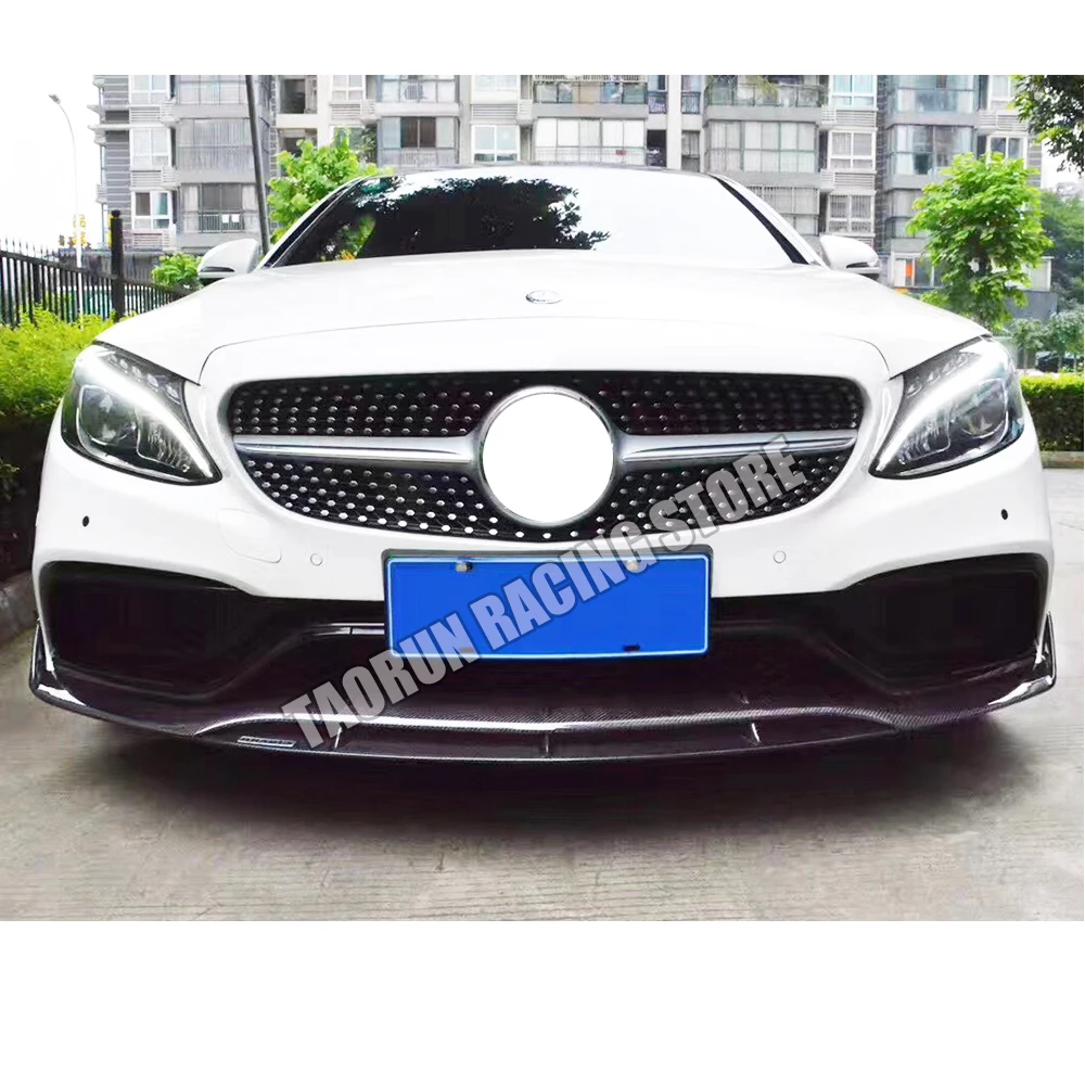 B Style Carbon Fiber Front Bumper Chin Lip for Benz W205 Sedan S205 Wagon C205 Coupe C63 C63s 2015 - 2020