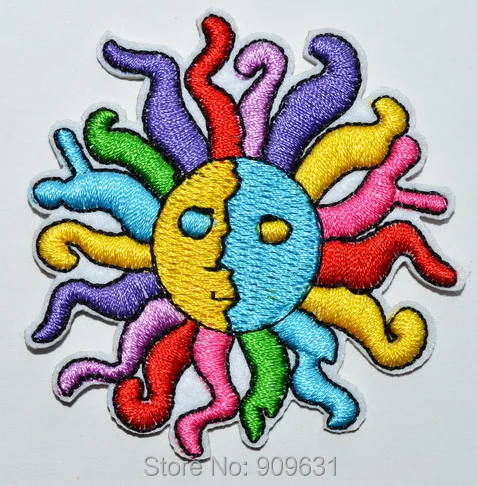 New ! The Sun retro boho psychedelic hippie sew sewing applique IRON ON PATCH SHIRT FABRIC