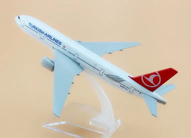 plane model Boeing 777 Turkey Airlines aircraft B777-300 16CM Metal simulation airplane model for kids toys Christmas gift