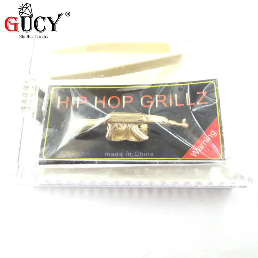 GUCY New Fit placcato Color oro Hip Hop ak 47 Rifle Grillz Cap Top Grills