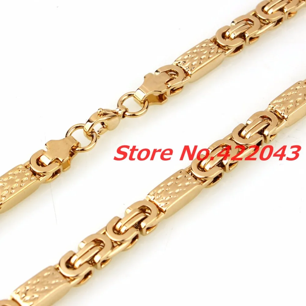 6mm Width Fashion Jewelry 316L Stainless Steel Gold color Byzantine Box Chain Mens Womens 22\