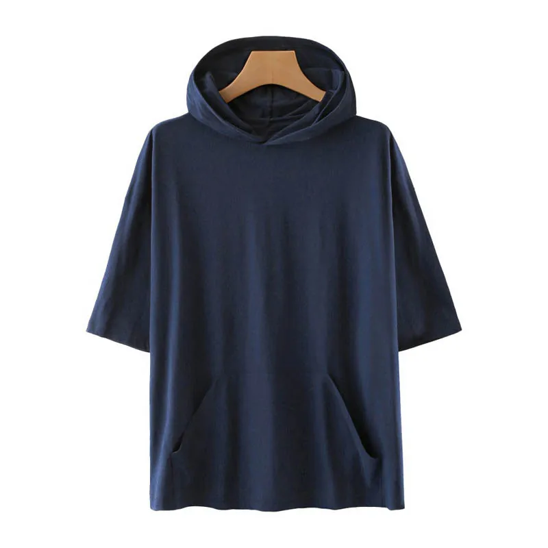 Camiseta holgada de manga corta para mujer, Top con capucha de color liso, talla grande, busto 144cm, 5XL, 6XL, 7XL, 8XL, 9XL, 5 colores