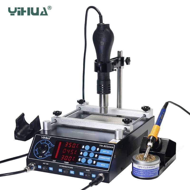 YIHUA 853AAA Soldering Station BGA Rework Stations 3 in 1 Preheating Hot Air Gun Soldering Iron Welding PCB Desoldering Tool Set