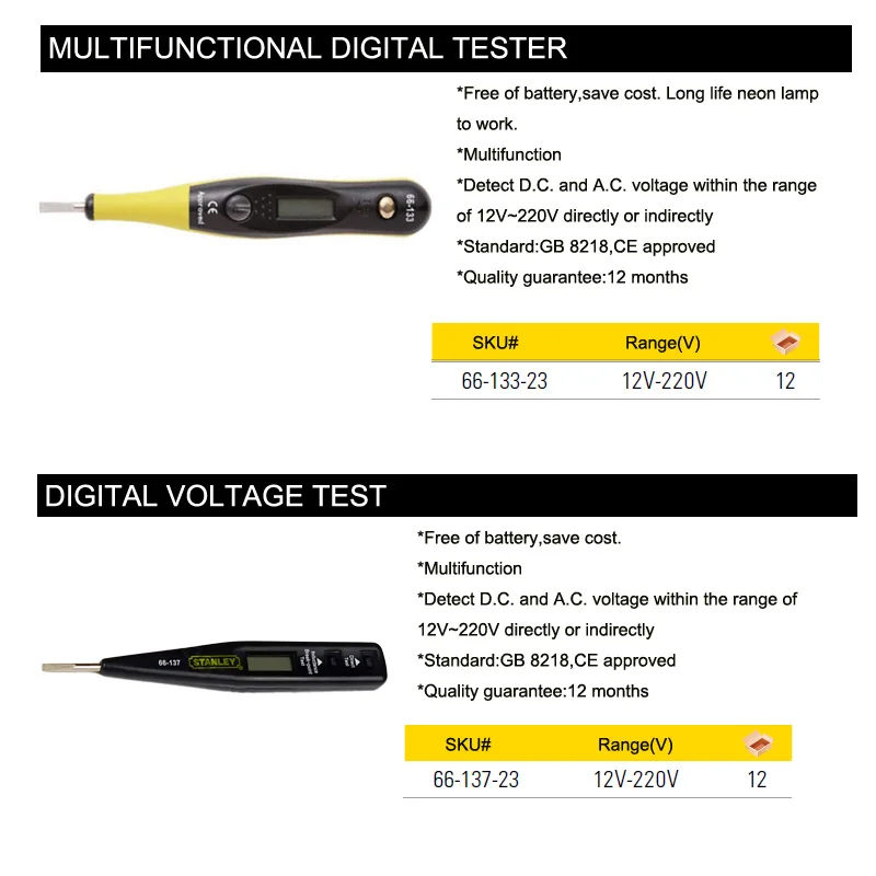 Stanley 1 pcs DC AC voltage detector electric current pen tester sensor volt digital circuit test with neon battery free