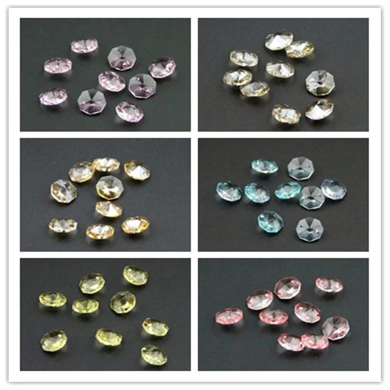 Mix Color 100pcs 14mm Crystal Chandelier Parts Glass Octagon Beads Diy Strand Accessories Sucatchers For Home Decoration