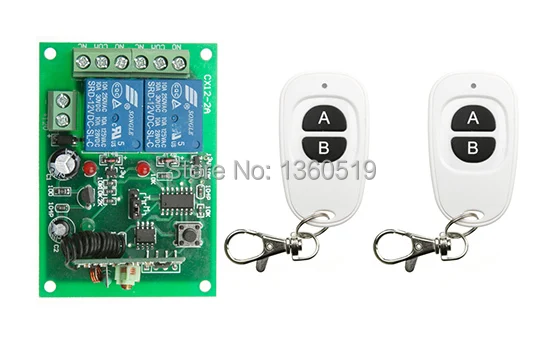 DC12V 2CH RF Wireless Mini Switch Relay Receiver Remote Controllers & 2* White AB keys Waterproof Transmitter Toggle Momentary