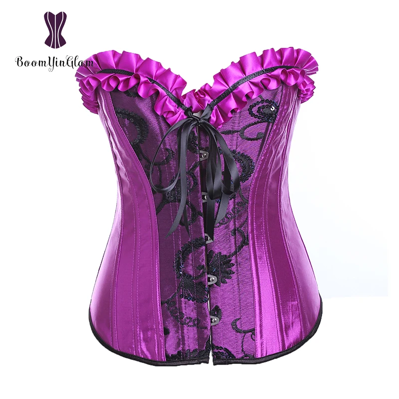 High Quality Ruffled Corselet Everyday Slimming Waist Appliques Shapewear Purple Bodysuit Corsets And Bustiers 866#