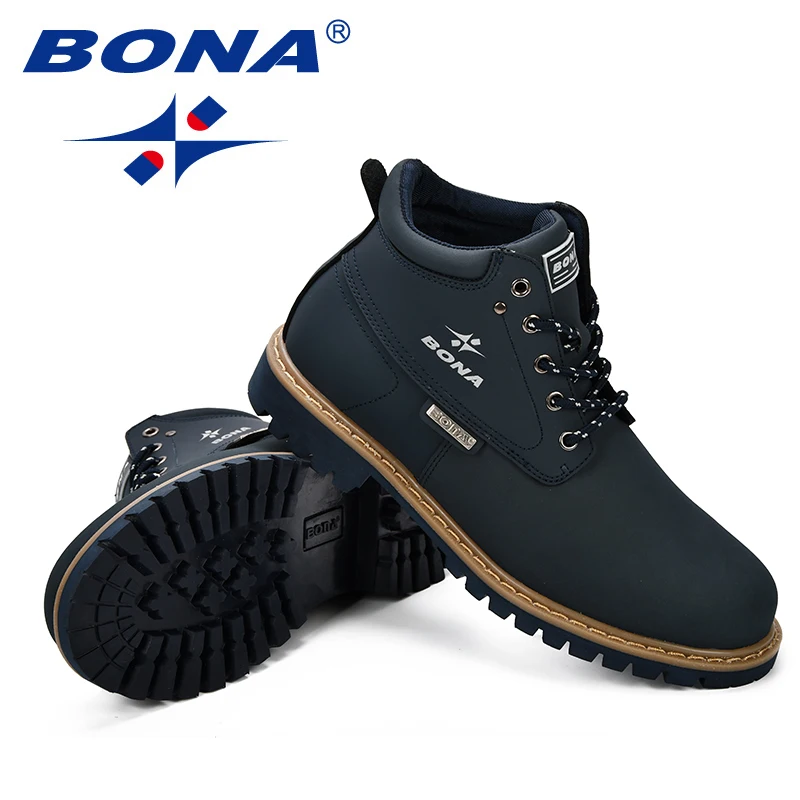 BONA Spring & Autumn Men Boots Split Leather Men Casual Fahsion Ankle Boots Outdoor Comfortable Men Leather Boots For Men Shoes