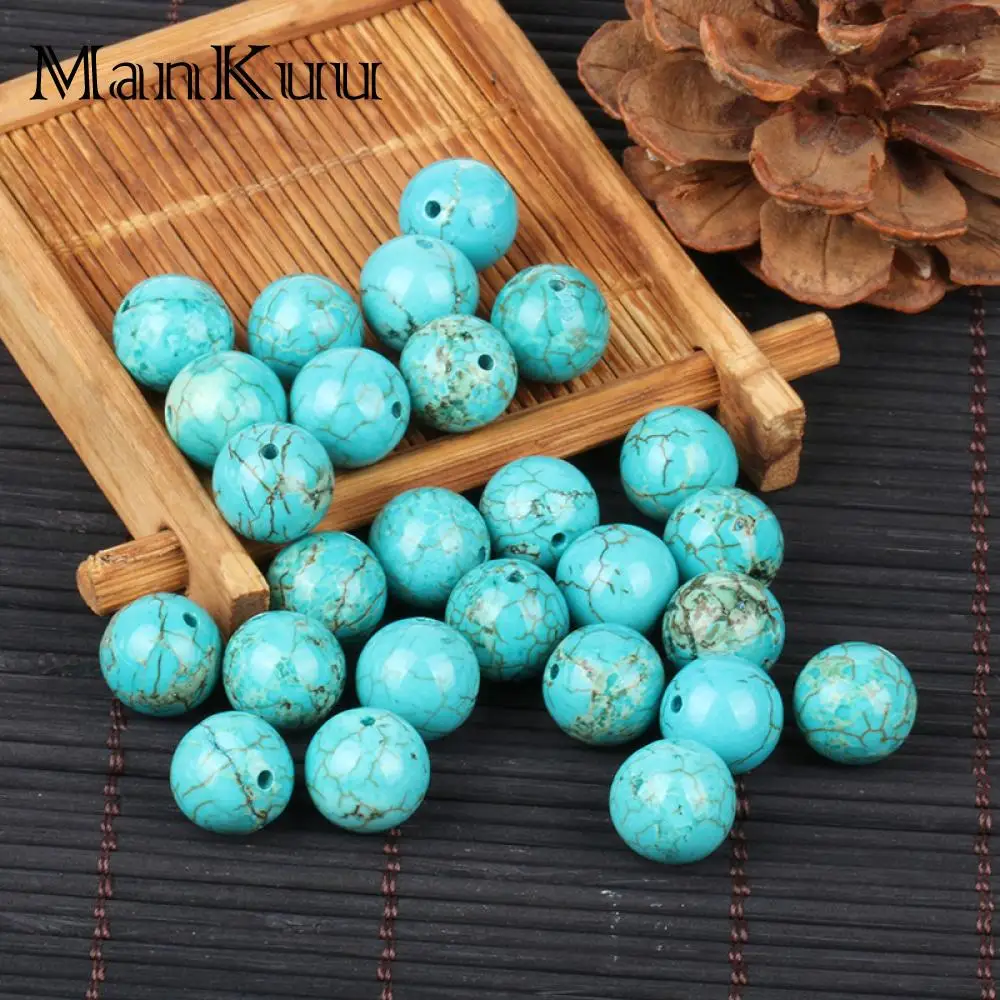 ManKuu 10pcs 6mm-20mm Round Blue Green Stabilized Turquoise Beads Wholesale Stone For DIY Jewelry Making