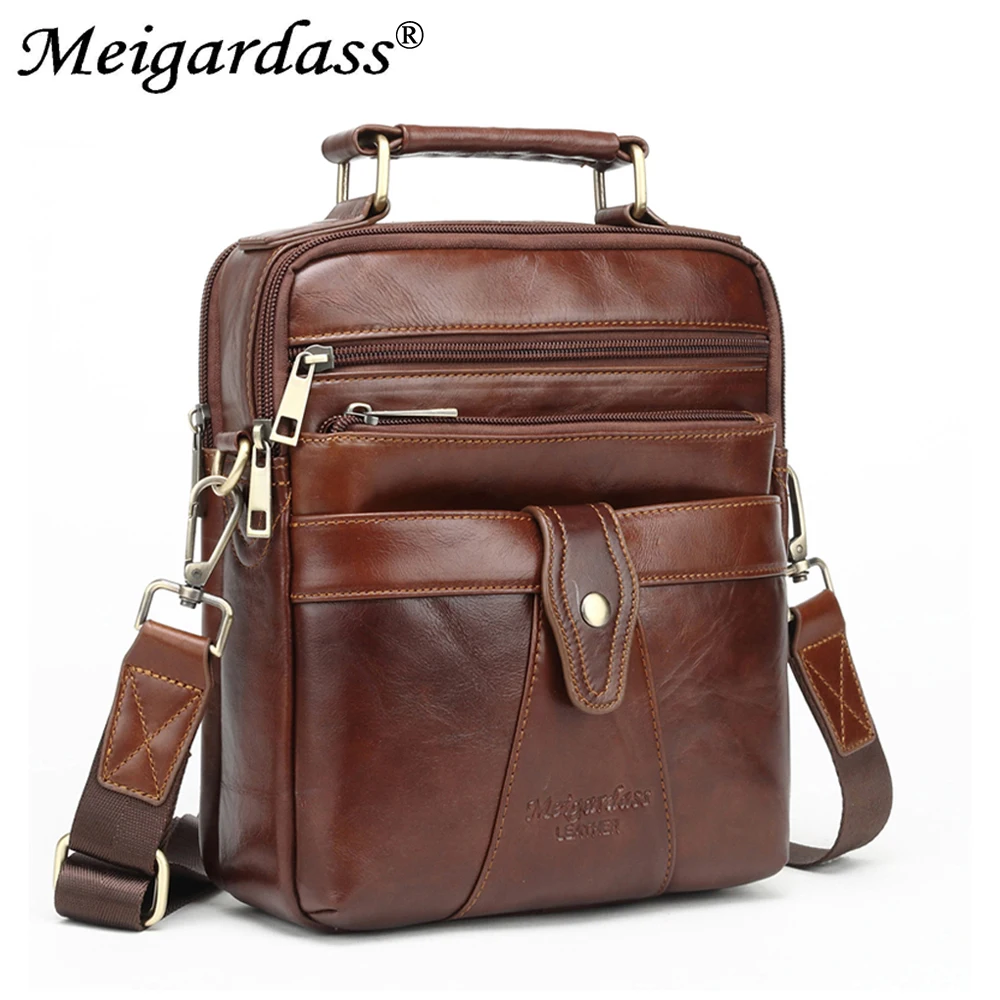 MEIGARDASS Genuine Leather Messenger bags for men Business Handbags Shoulder Bag Crossbody Bag Male Totes Purse iPad Briefcase