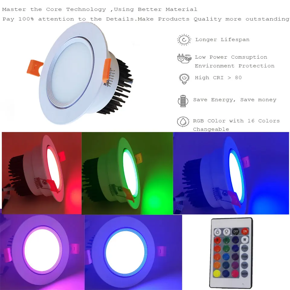 3W 6W 9W RGB LED مصباح السقف أسفل أضواء اللون للتغيير راحة النازل مع البعيد AC85-265V عكس الضوء RGB الضوء