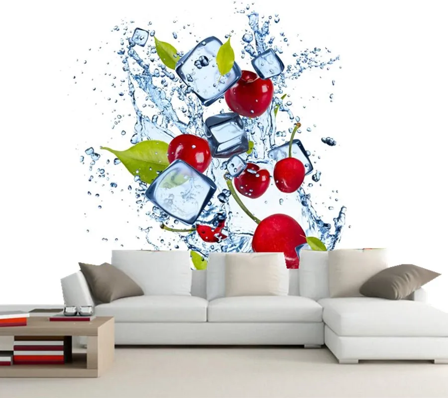 Custom 3D murals, Water Cherry Ice Spray Food wallpapers,living room sofa TV wall children bedroom wallpaper for walls 3 d