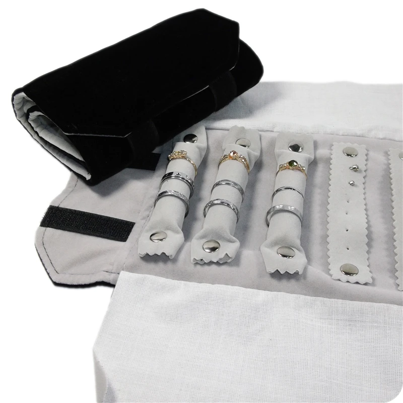 Portable Small Velvet Travel Jewelry Case Roll Bag Organizer for Necklace Bracelet Ring Earrings Display Storage Carrying Pouch