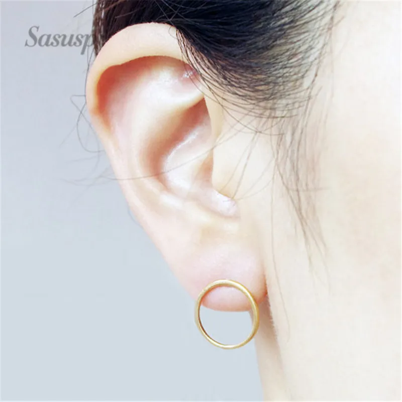 Sasusp Minimalism Hollow Small Round Earrings for Women Vintage Circle Earings Ear Studs For Friend Daughter Sister Gift