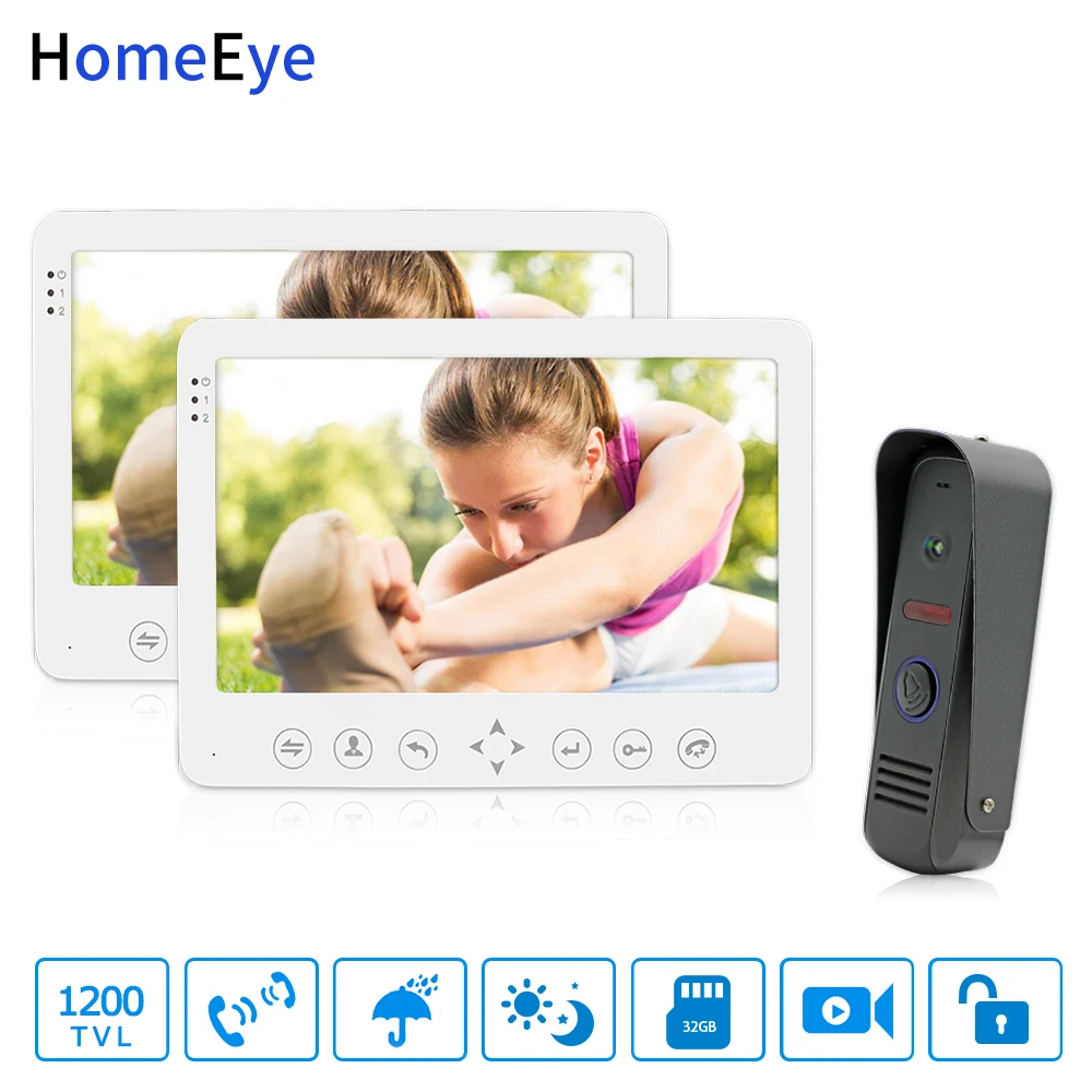 

HomeEye 7inch Video Door Phone Video Intercom Doorbell 1200TVL Waterproof Support Video Record Unlock Door 1 to 2 Access System