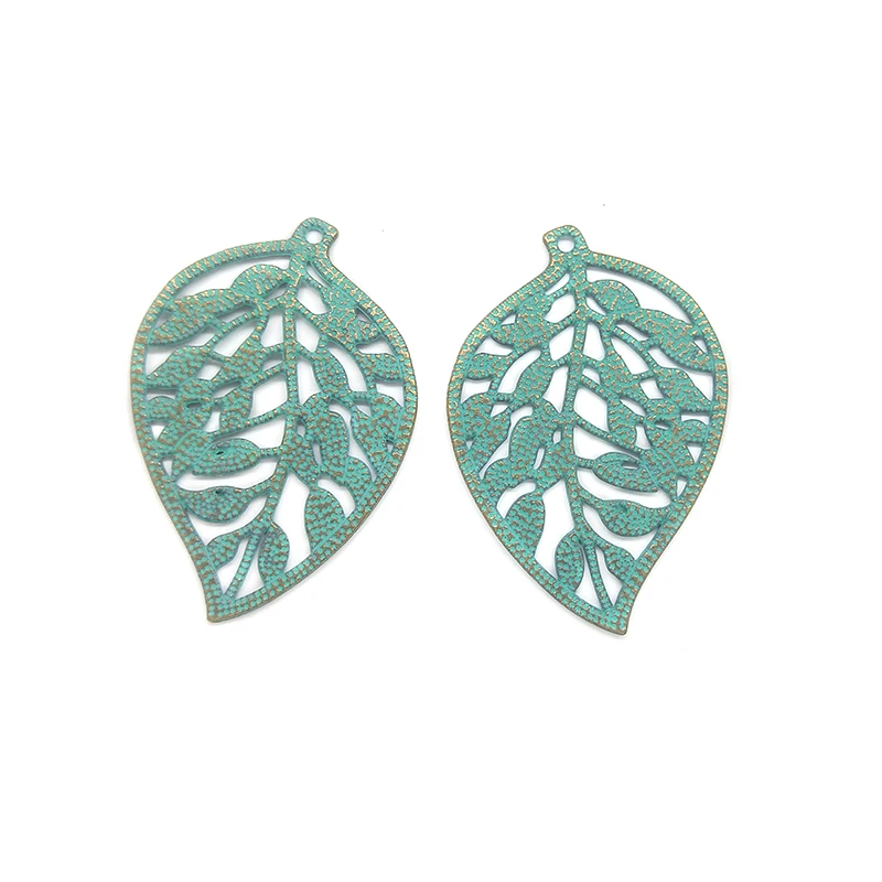 New 6pcs/bag 39*27MM Retro Patina Plated Zinc Alloy Green Leaves Charms Pendants for DIY Earring Necklace Jewelry Accessories