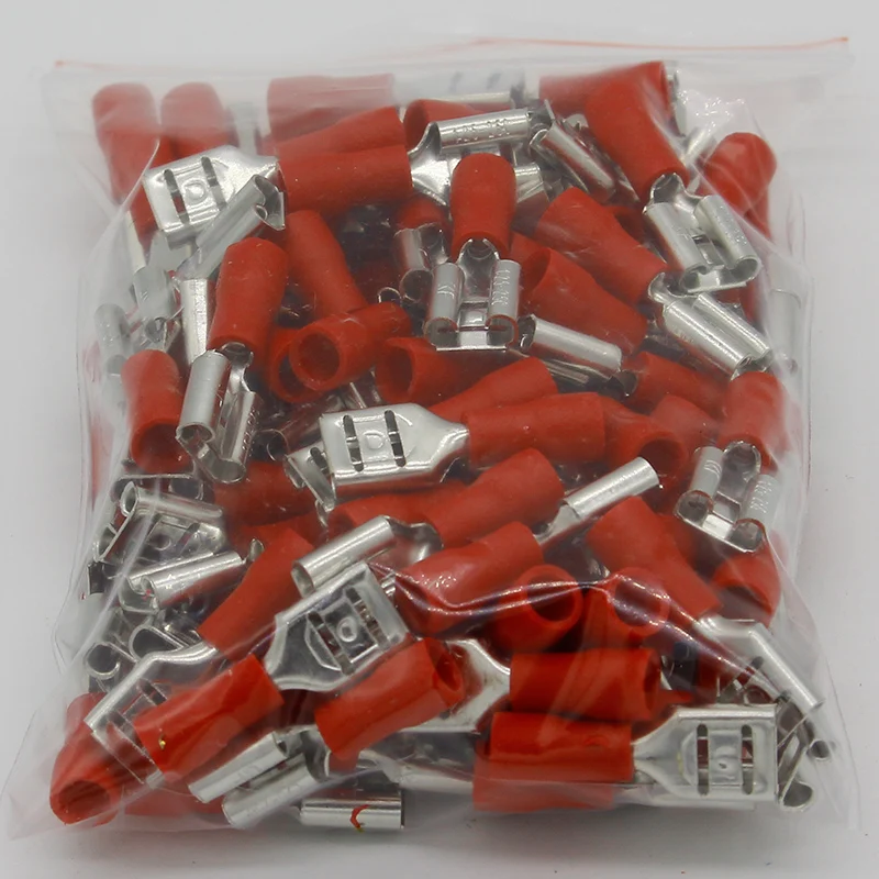 FDD1.25-250 insulating Female Insulated Electrical Crimp Terminal Connectors Cable Wire Connector 100PCS/Pack FDD1-250 FDD