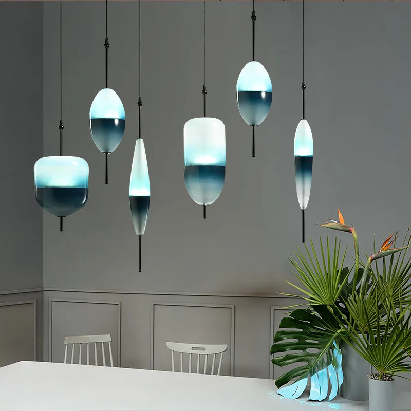 Lampe suspendue en verre bleu, design nordique moderne, luminaire décoratif, idéal pour un Loft, une cuisine, une salle à manger ou une chambre à coucher, pendentif Led