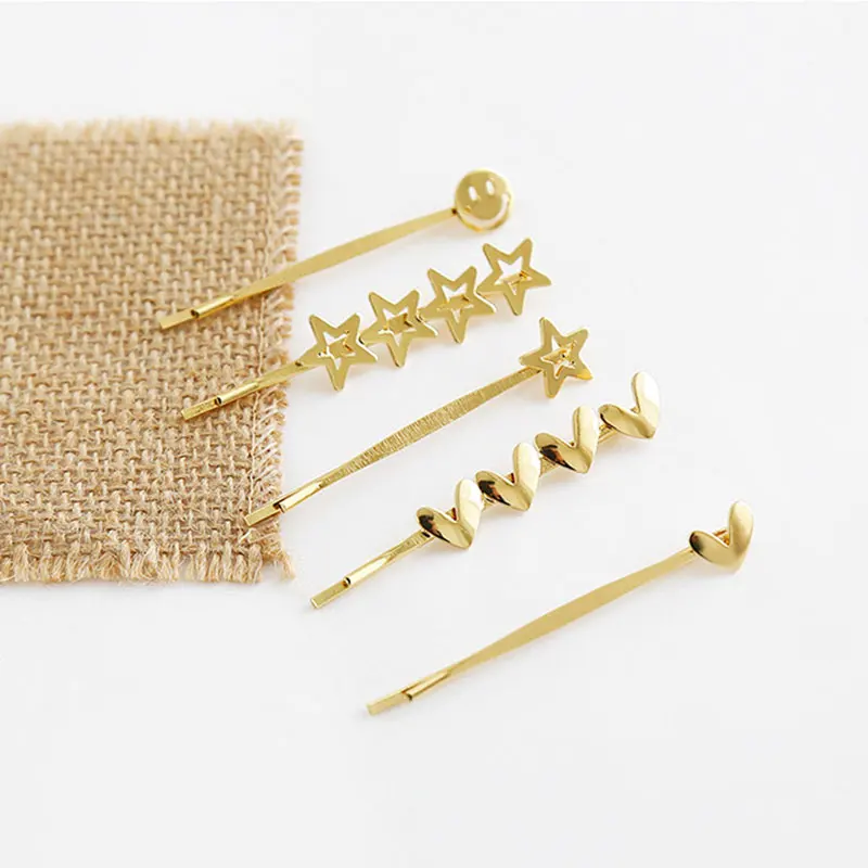 Fashion Alloy Girls Women Hairclips Metal Love Star Smile Hairpins Female Barrette Hairgrip Cute Kids Headwear Hair Accessories