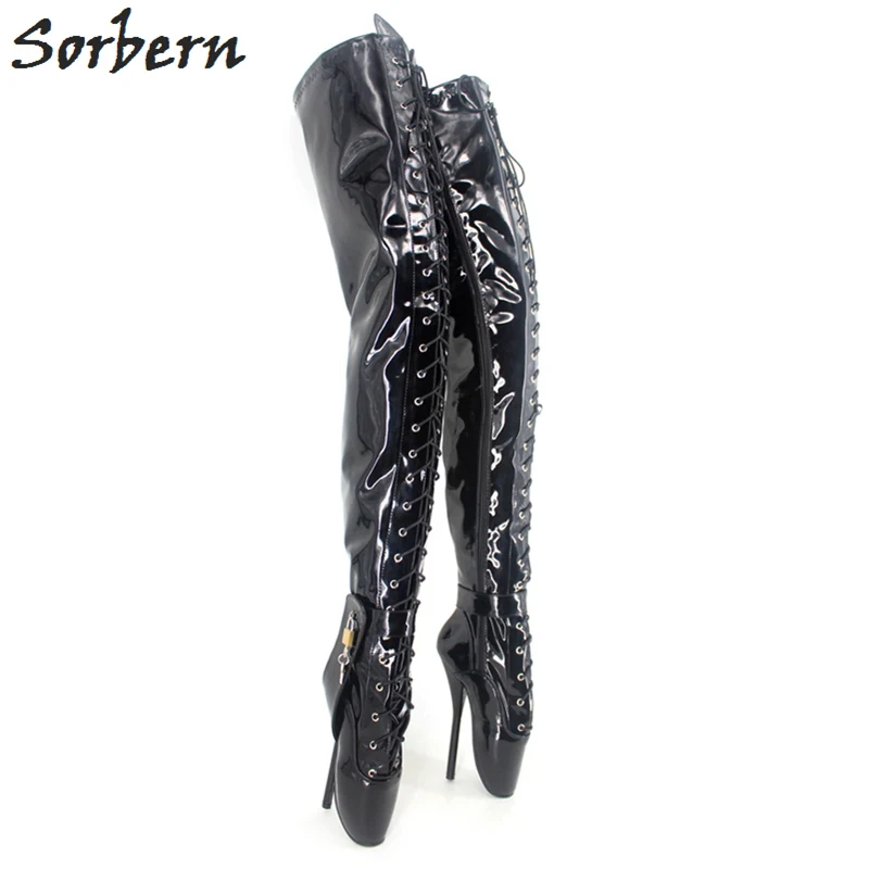 Sorbern Custom Crotch Thigh High Boots Unisex Ballet High Heels Lockable Ankle Straps Drag Queen BDSM Boots EXtreme Long