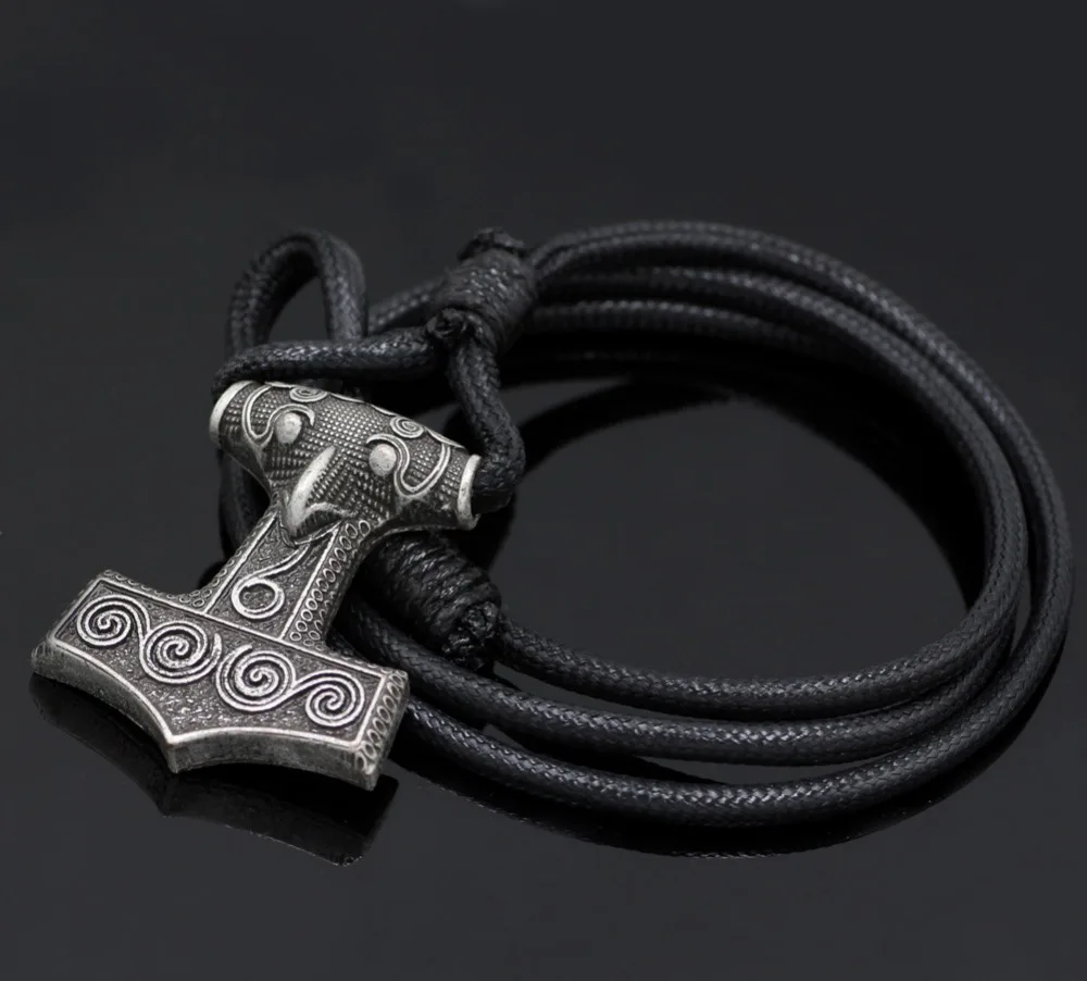 Leather Adjustable Viking Odin Raven Thors Mjolnir Hammer Viking Amulet Hammer Scandinavian Norse Bracelet for Men Jewelry