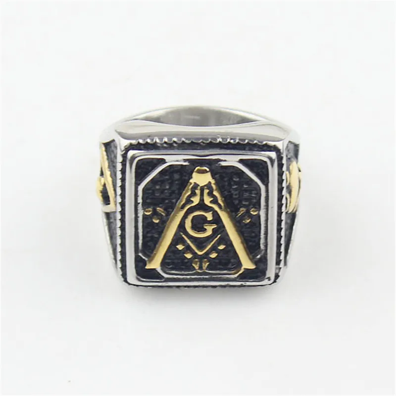 Silver color Gold color Men's Square Freemason Masonic Templar Ring US SIZE 7/8/9/10/11/12/13/14