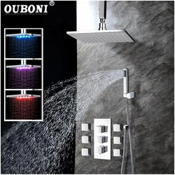 8/10/12/16 Inch LED Bathroom Mixer Shower Head Handheld Massage Jet Shower Set Faucets Hand Spray Bathroom Shower Set