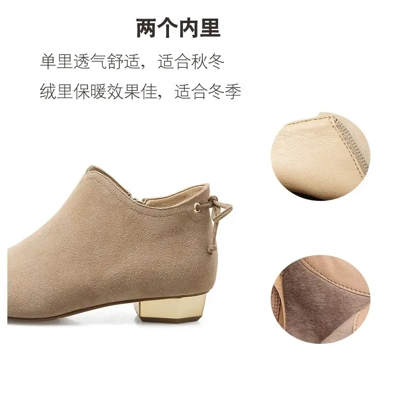 Newest Pointed Toe Women High Heel Boots Large Size Single Suede Zippers Female Ankle Boots Spring Women Boots