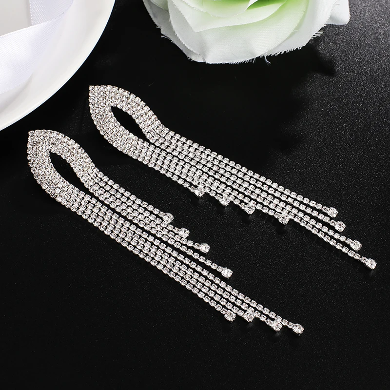 YFJEWE 2019 Fashion Women  Long Streamlined Tassel Crystal Earrings Woman Girl Jewelry Pendante Femme  #E621