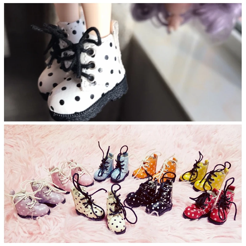 

1 Pair Cute Polka Dot Short Martin Boots for Blyth Azone Lati Ob24 Ob27 1/6 1/8 BJD Dolls Accessories