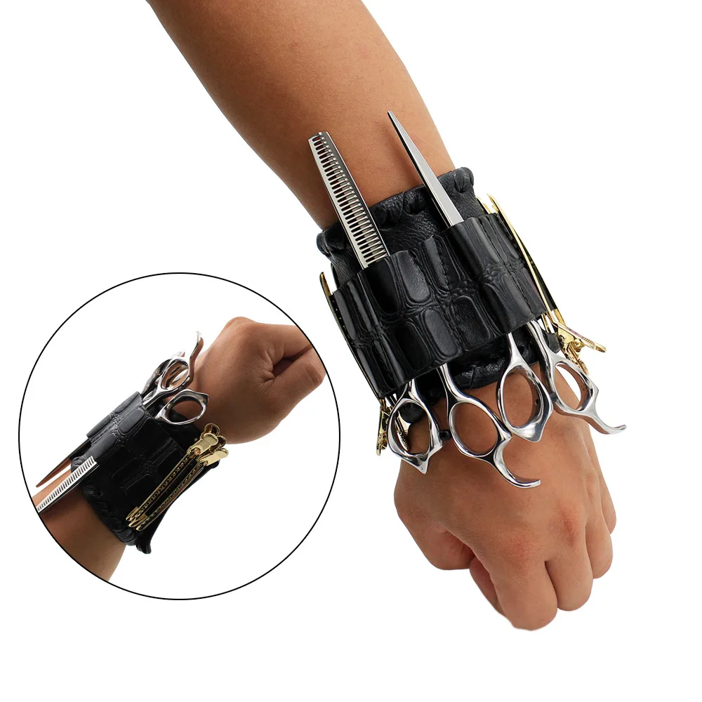 Wristband Salon Barber Scissors Bag Hairdressing Holster Pouch Holder Case Storage Wrist Bracelet Storage Bags Black