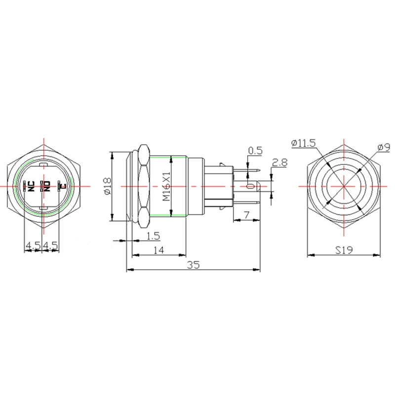 LED momentary 16mm Waterproof Metal Push Button Switch 3V 5V 12V 24V 48V 110V 220V