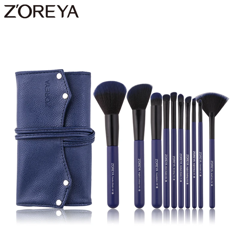 

ZOREYA 10PCS Professional Makeup Brushes Dark Blue Make Up Brush Set Foundation Blush Powder Eye Brow Concealer Cosmetic Tools