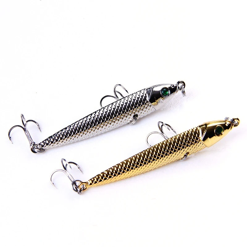 UCOK 1pcs/pack 48g/85mm Metal Fishing Lure Silver/Gold 3D eyes Stickbait lead Jigging Salterwater VIB Lure Spoon