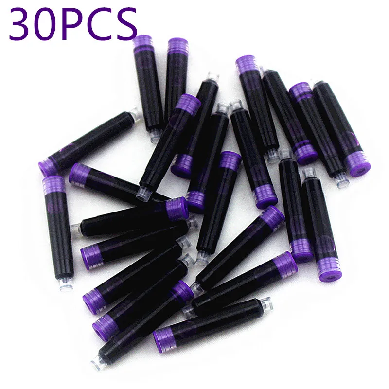 Wholesale 30pcs Disposable Purple Fountain Pen Ink Cartridge Refills Length Fountain Pen Ink Cartridge Refills