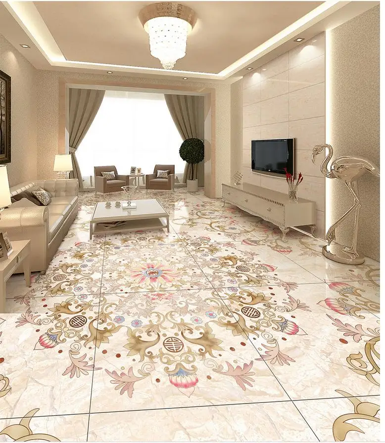 

3d flooring Marble pattern flower floor wallpaper for bathroom waterproof 3d floor painting wallpaper