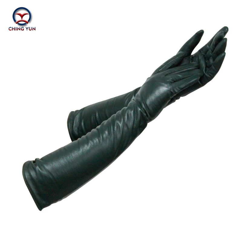 CHINGYUN-Gants en cuir de mouton véritable pour femme, mitaines à manches longues, style bras, dame, femme, mode, hiver, nouveau, 2024, zp001