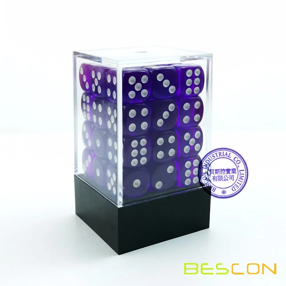 

Bescon 12mm 6 Sided Dice 36 in Brick Box, 12mm Six Sided Die (36) Block of Dice, Translucent Purple with White Pips